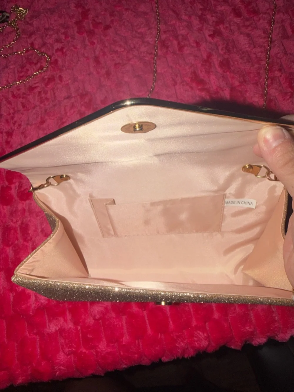 Rose Gold Glitter Envelope Clutch with Chain Strap